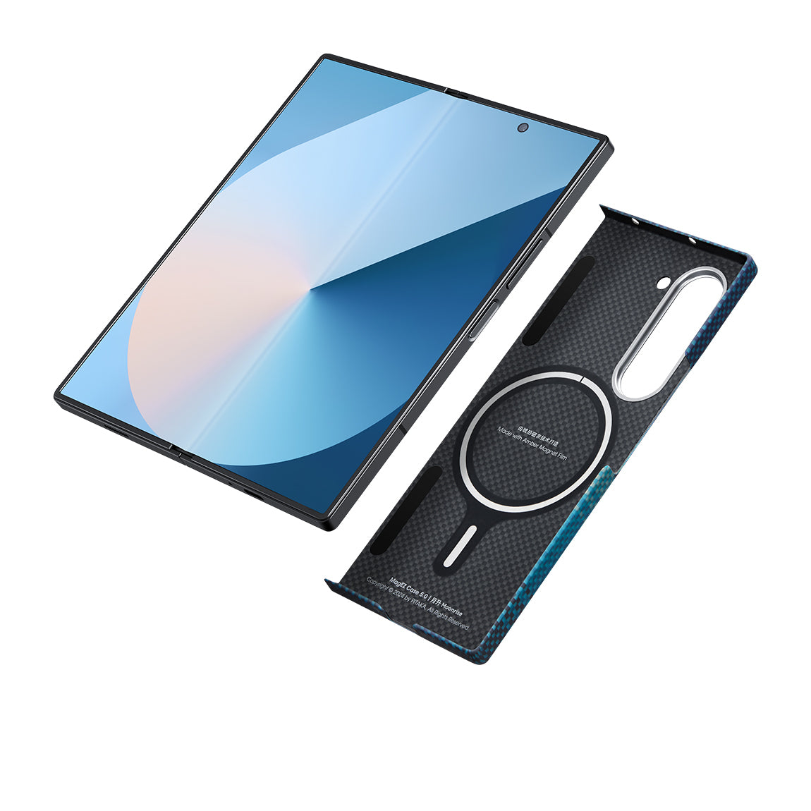 Galaxy Z Fold 6 Kılıf M-safe Şarj Özellikli Aramid Karbon Fiber Pitaka Tactile Woven Sunset-Moonrise Serisi Moonrise Kılıf