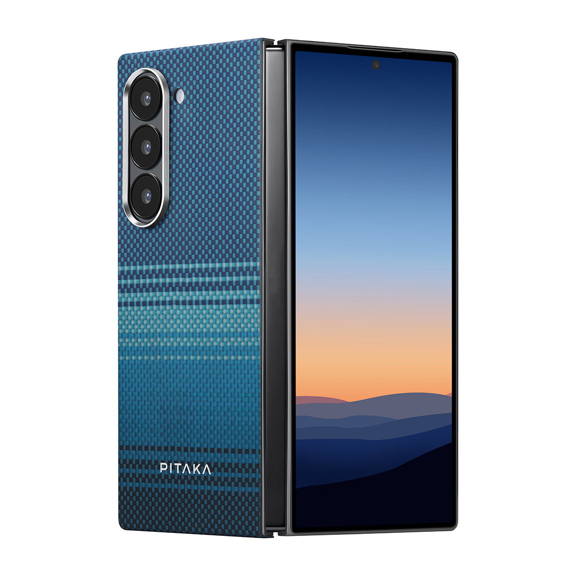 Galaxy Z Fold 6 Kılıf M-safe Şarj Özellikli Aramid Karbon Fiber Pitaka Tactile Woven Sunset-Moonrise Serisi Moonrise Kılıf