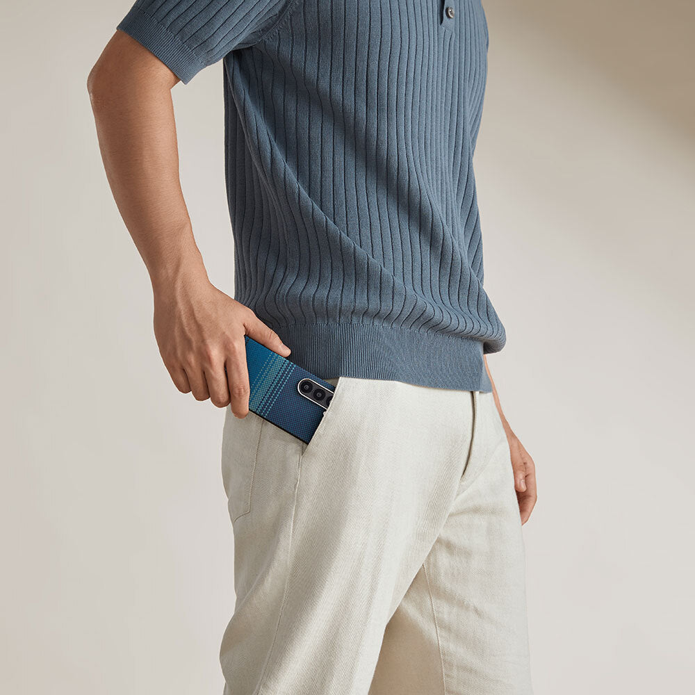 Galaxy Z Fold 6 Kılıf M-safe Şarj Özellikli Aramid Karbon Fiber Pitaka Tactile Woven Sunset-Moonrise Serisi Moonrise Kılıf