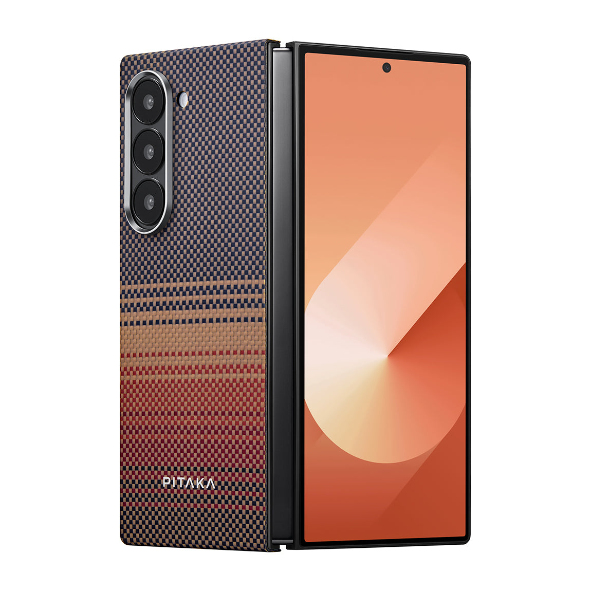 Galaxy Z Fold 6 Kılıf M-safe Şarj Özellikli Aramid Karbon Fiber Pitaka Tactile Woven Sunset-Moonrise Serisi Sunset Kılıf