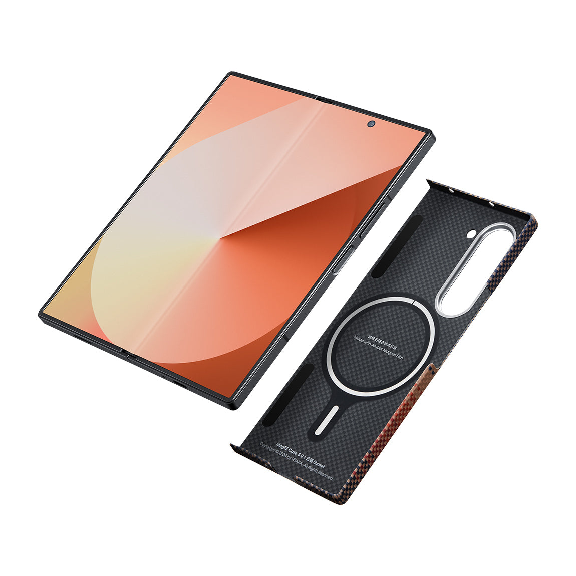 Galaxy Z Fold 6 Kılıf M-safe Şarj Özellikli Aramid Karbon Fiber Pitaka Tactile Woven Sunset-Moonrise Serisi Sunset Kılıf