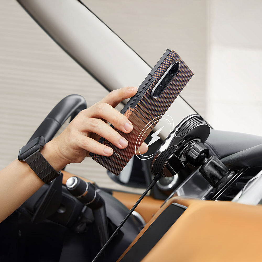 Galaxy Z Fold 6 Kılıf M-safe Şarj Özellikli Aramid Fiber Pitaka Tactile Woven Sunset-Moonrise Serisi Sunset Kılıf