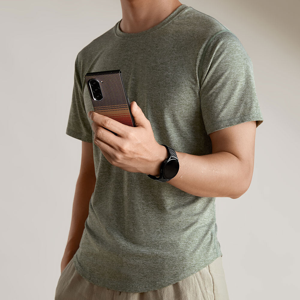 Galaxy Z Fold 6 Kılıf M-safe Şarj Özellikli Aramid Fiber Pitaka Tactile Woven Sunset-Moonrise Serisi Sunset Kılıf