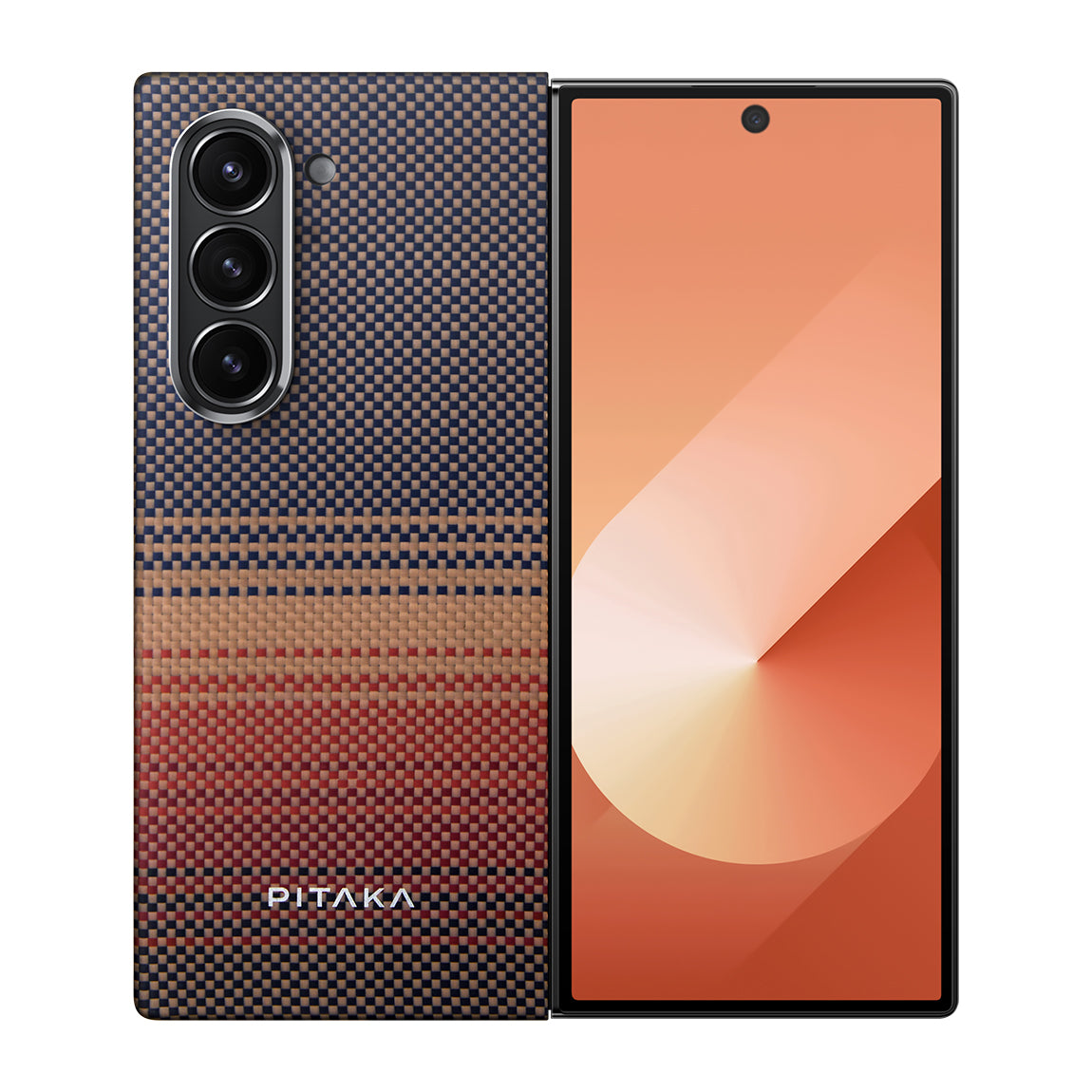 Galaxy Z Fold 6 Kılıf M-safe Şarj Özellikli Aramid Karbon Fiber Pitaka Tactile Woven Sunset-Moonrise Serisi Sunset Kılıf
