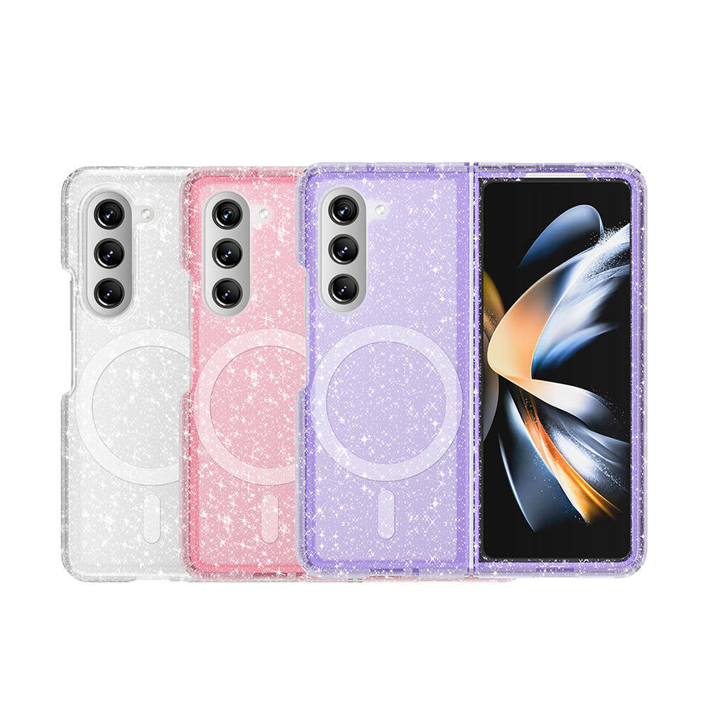 Galaxy Z Fold 6 Kılıf M-safe Şarj Özellikli Parlayan Simli Saydam Renkli Zore Allstar Kılıf