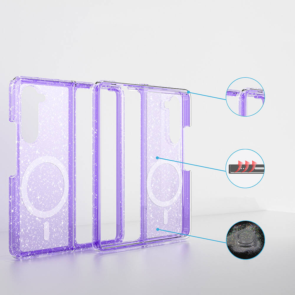 Galaxy Z Fold 6 Kılıf M-safe Şarj Özellikli Parlayan Simli Saydam Renkli Zore Allstar Kılıf