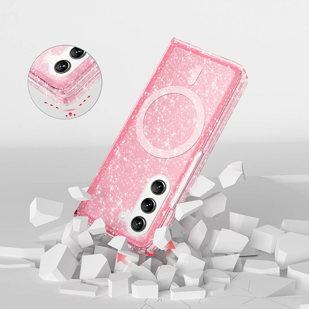 Galaxy Z Fold 6 Kılıf M-safe Şarj Özellikli Parlayan Simli Saydam Renkli Zore Allstar Kılıf