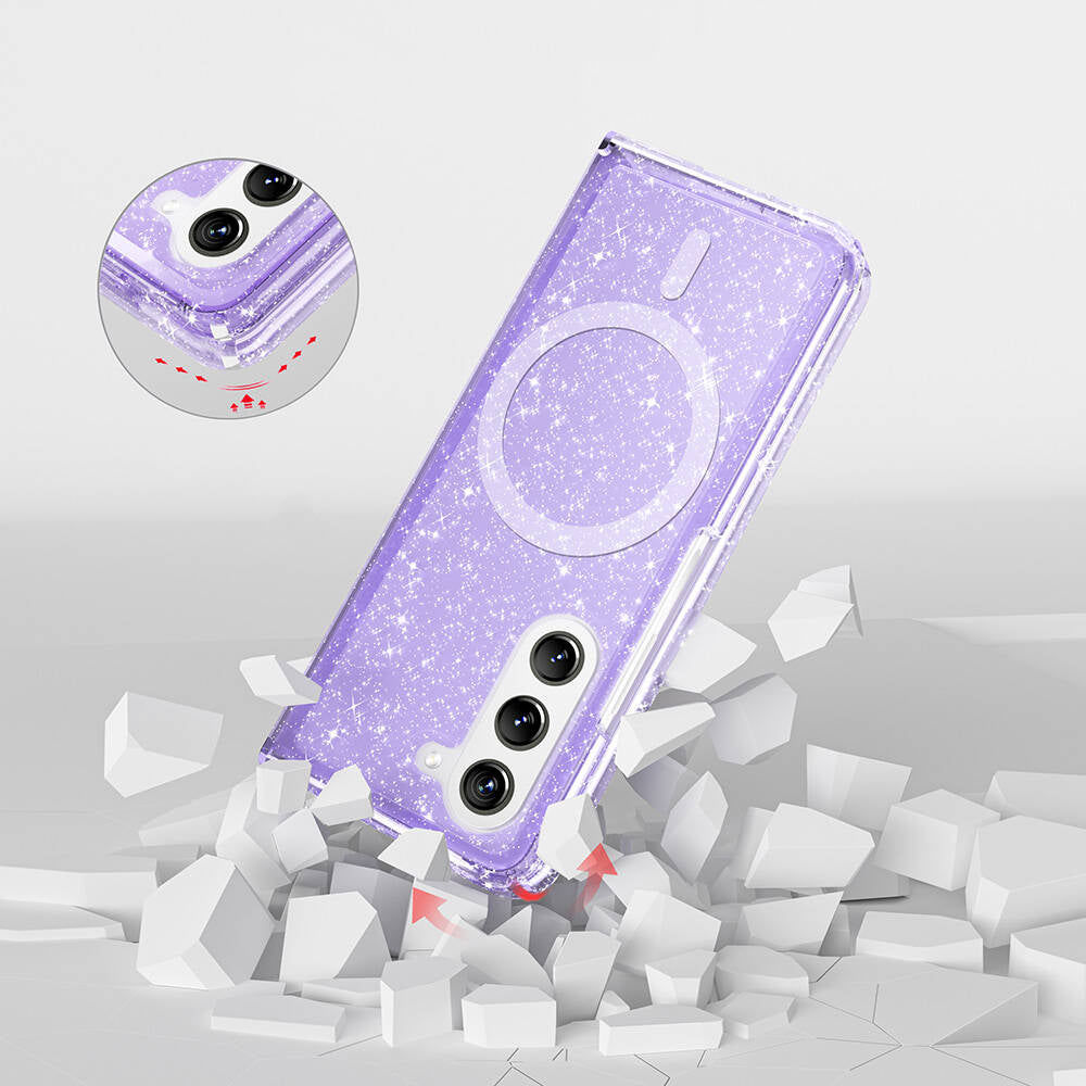 Galaxy Z Fold 6 Kılıf M-safe Şarj Özellikli Parlayan Simli Saydam Renkli Zore Allstar Kılıf