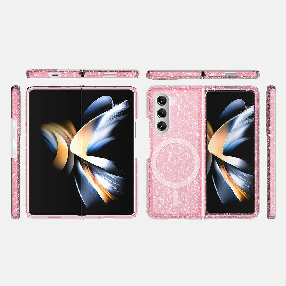 Galaxy Z Fold 6 Kılıf M-safe Şarj Özellikli Parlayan Simli Saydam Renkli Zore Allstar Kılıf