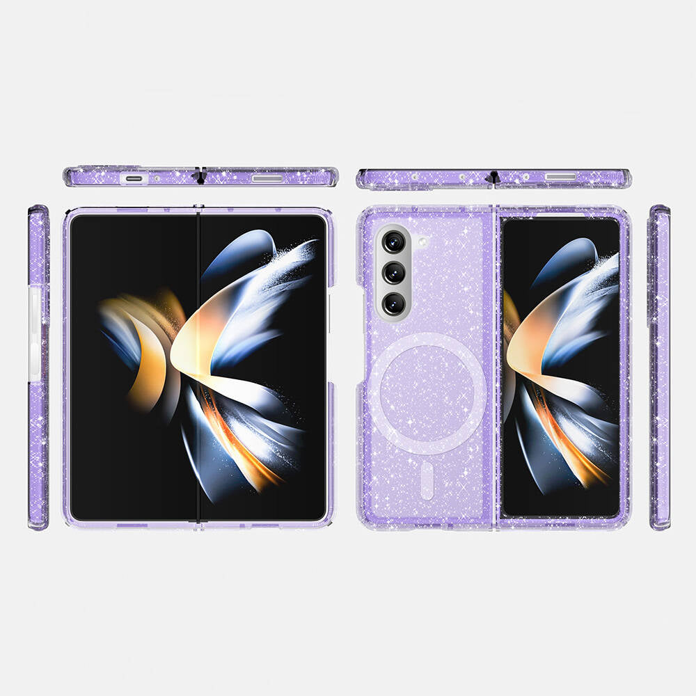 Galaxy Z Fold 6 Kılıf M-safe Şarj Özellikli Parlayan Simli Saydam Renkli Zore Allstar Kılıf