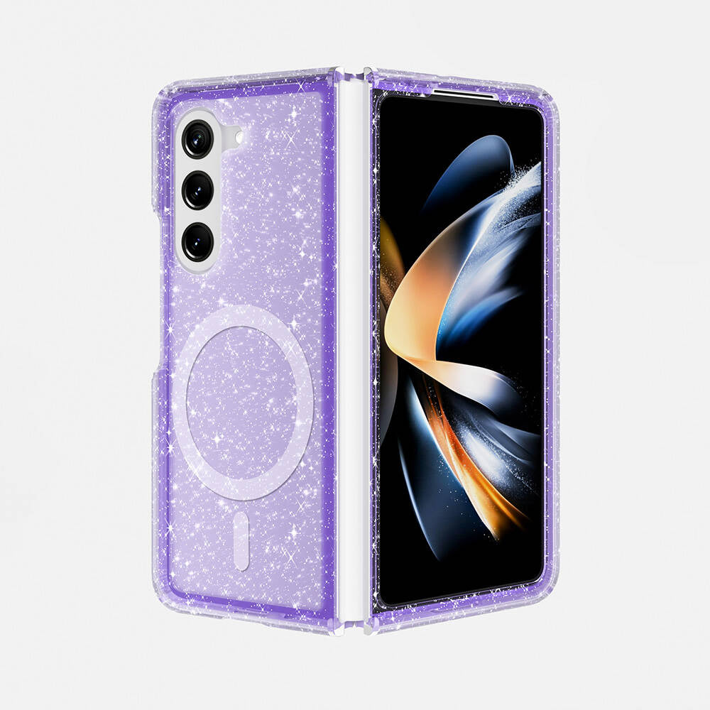 Galaxy Z Fold 6 Kılıf M-safe Şarj Özellikli Parlayan Simli Saydam Renkli Zore Allstar Kılıf