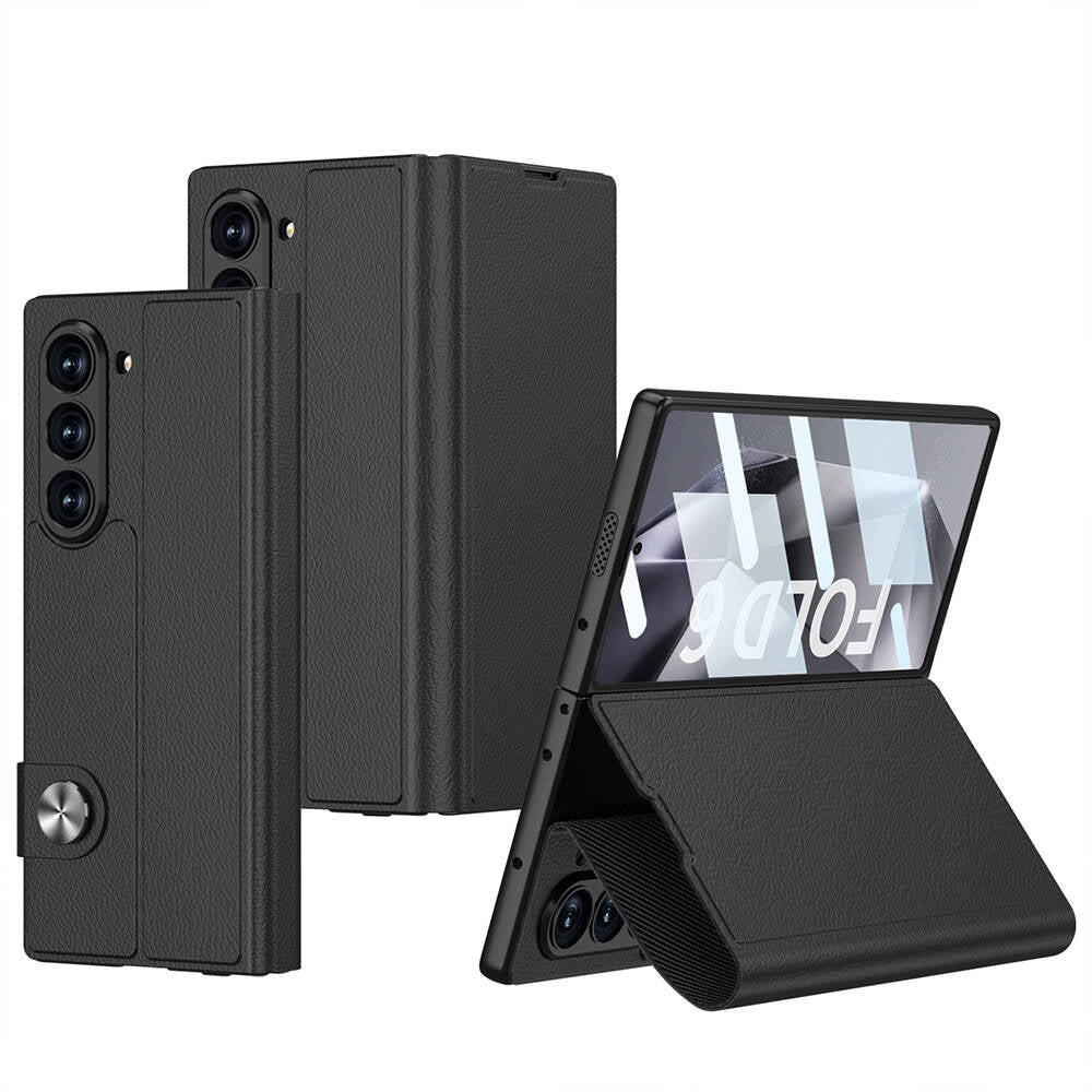 Galaxy Z Fold 6 Kılıf Suni Deri Tasarımlı Magnetik Tokalı ve Kartlıklı Zore Kıpta Zegna Kılıf
