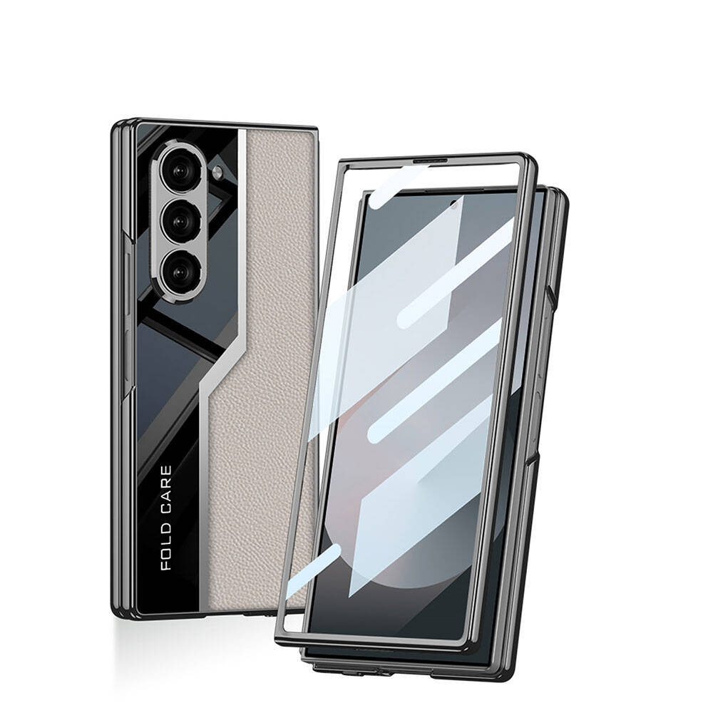 Galaxy Z Fold 6 Kılıf Ultra İnce Kamera Korumalı PC + Deri Arka Yüzey Zore Kıpta Poligan Kılıf