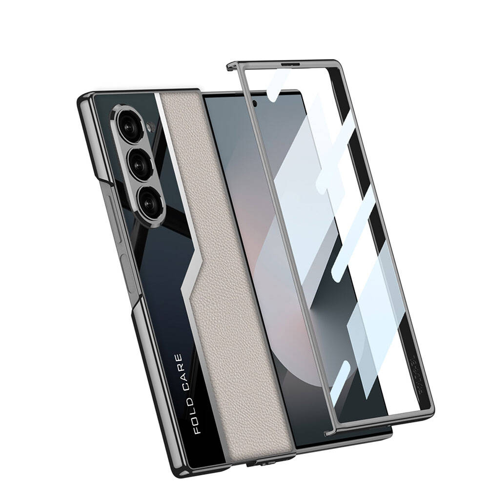 Galaxy Z Fold 6 Kılıf Ultra İnce Kamera Korumalı PC + Deri Arka Yüzey Zore Kıpta Poligan Kılıf