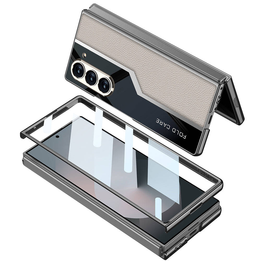 Galaxy Z Fold 6 Kılıf Ultra İnce Kamera Korumalı PC + Deri Arka Yüzey Zore Kıpta Poligan Kılıf
