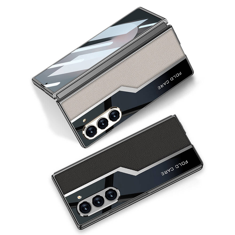 Galaxy Z Fold 6 Kılıf Ultra İnce Kamera Korumalı PC + Deri Arka Yüzey Zore Kıpta Poligan Kılıf