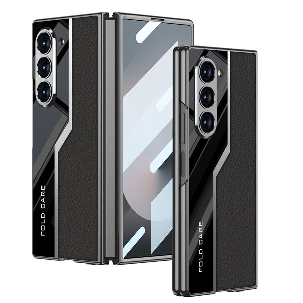 Galaxy Z Fold 6 Kılıf Ultra İnce Kamera Korumalı PC + Deri Arka Yüzey Zore Kıpta Poligan Kılıf