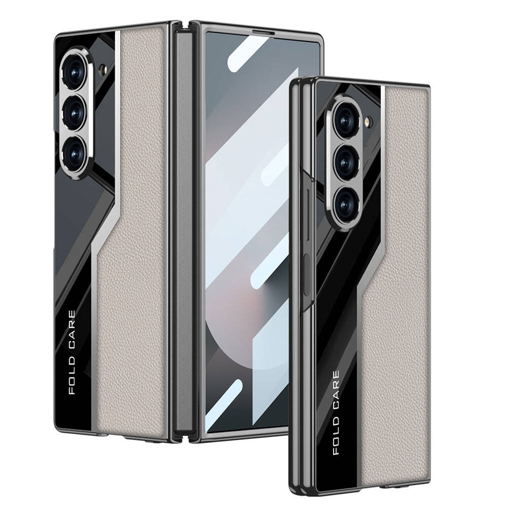 Galaxy Z Fold 6 Kılıf Ultra İnce Kamera Korumalı PC + Deri Arka Yüzey Zore Kıpta Poligan Kılıf