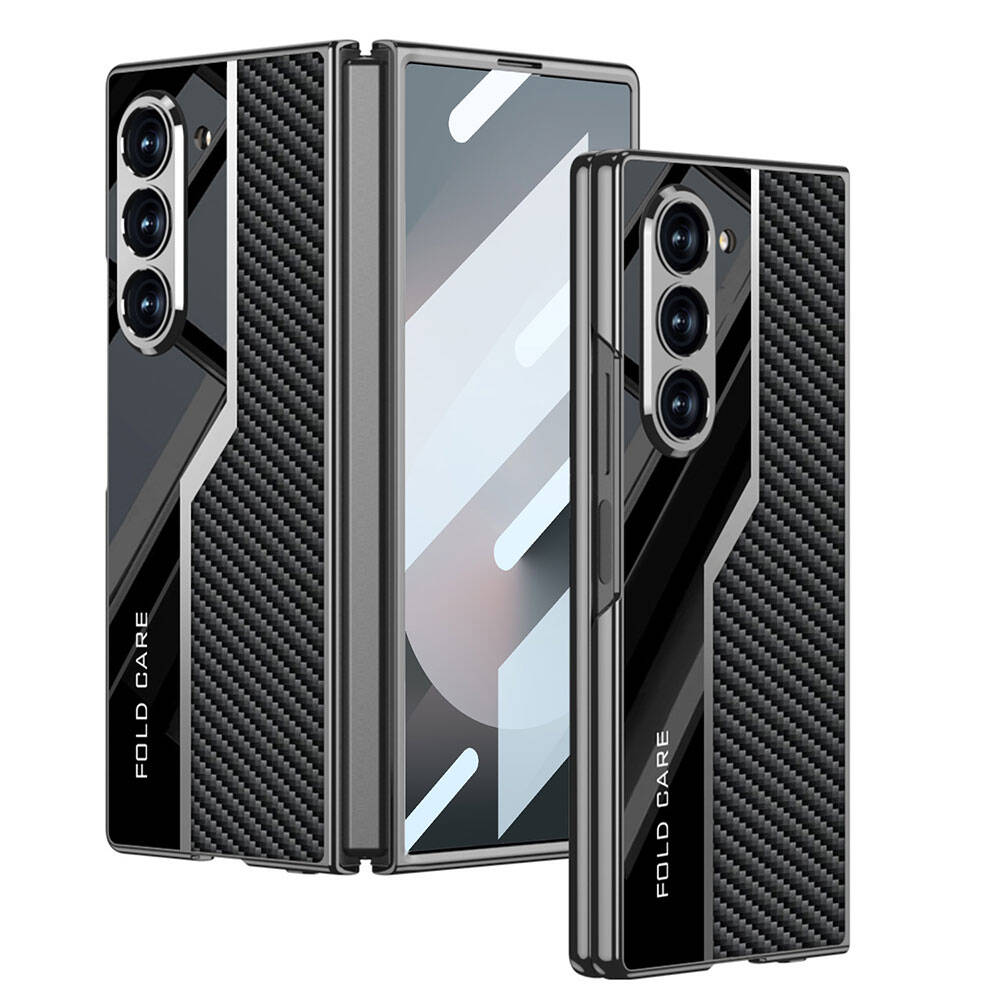Galaxy Z Fold 6 Kılıf Ultra İnce Kamera Korumalı PC + Karbon Fiber Tasarımlı Arka Yüzey Zore Kıpta Poligan Kılıf