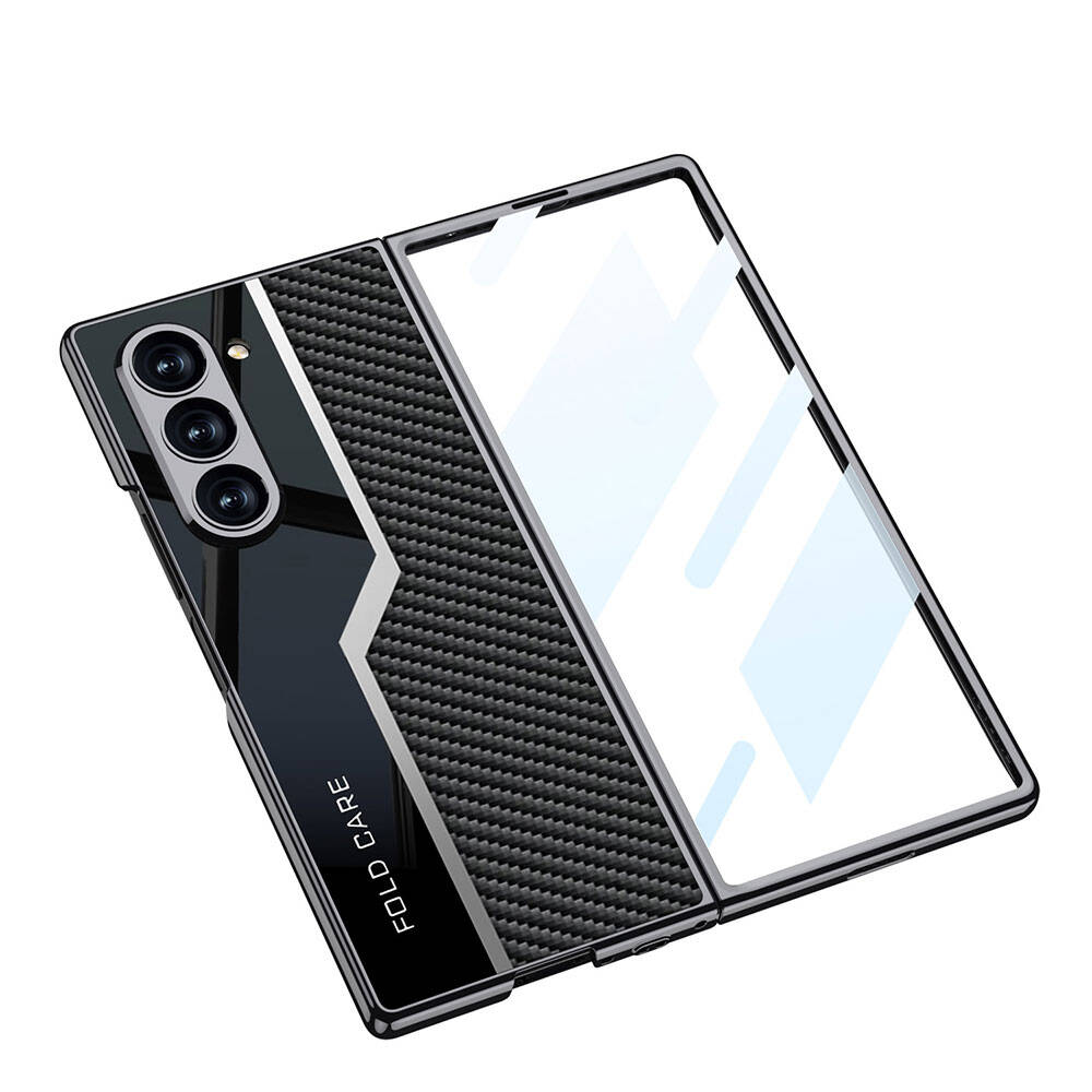 Galaxy Z Fold 6 Kılıf Ultra İnce Kamera Korumalı PC + Karbon Fiber Tasarımlı Arka Yüzey Zore Kıpta Poligan Kılıf