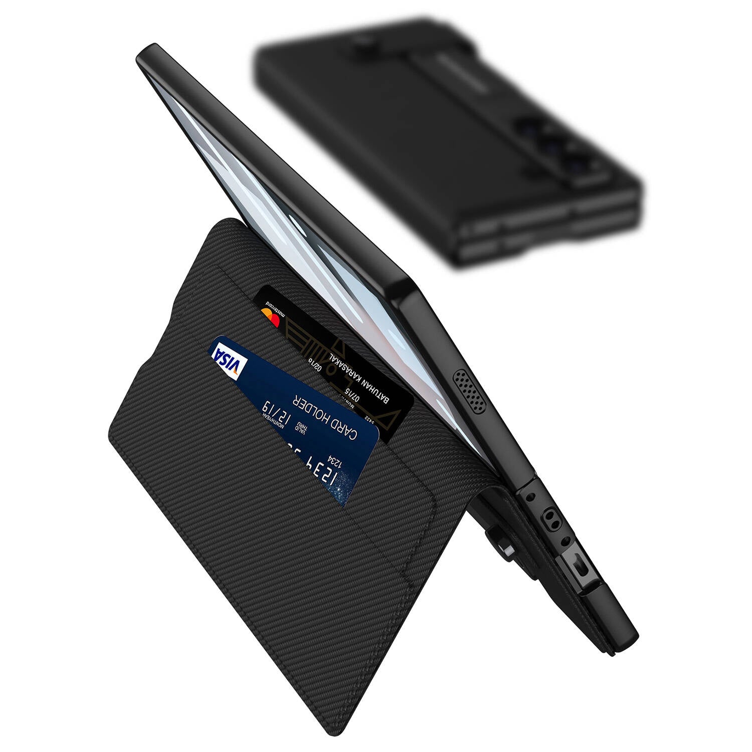 Galaxy Z Fold 6 Suni Deri Tasarımlı Kalem Bölmeli Zore Kıpta Kartlıklı Standlı Kılıf