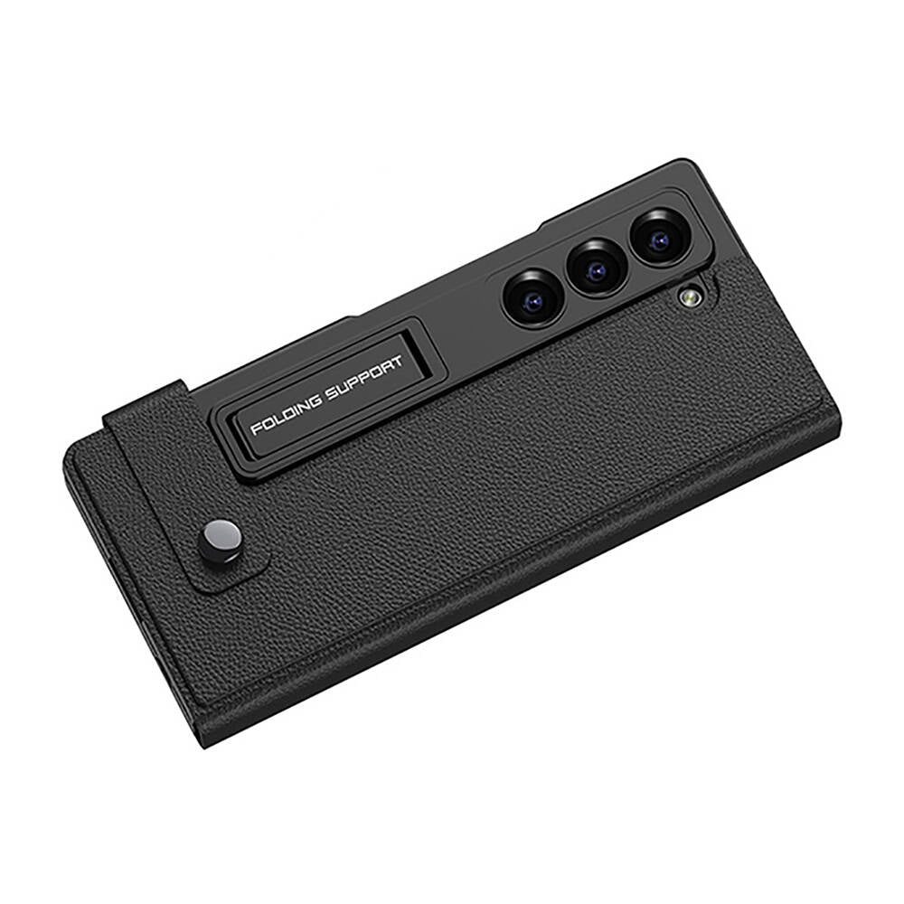 Galaxy Z Fold 6 Suni Deri Tasarımlı Kalem Bölmeli Zore Kıpta Kartlıklı Standlı Kılıf