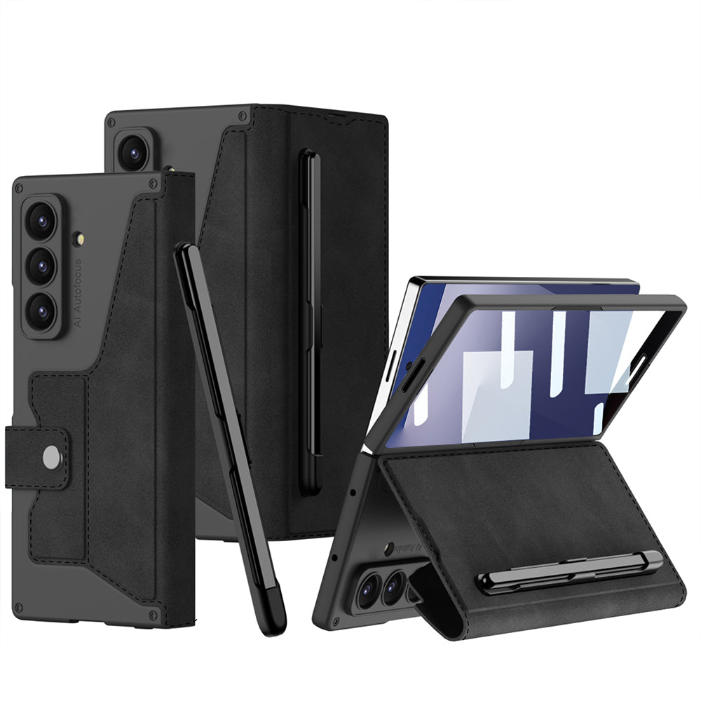 Galaxy Z Fold 7 Kılıf Kamera Korumalı Kadife Tasarımlı Zore Kıpta Kalem Bölmeli Fest Kılıf