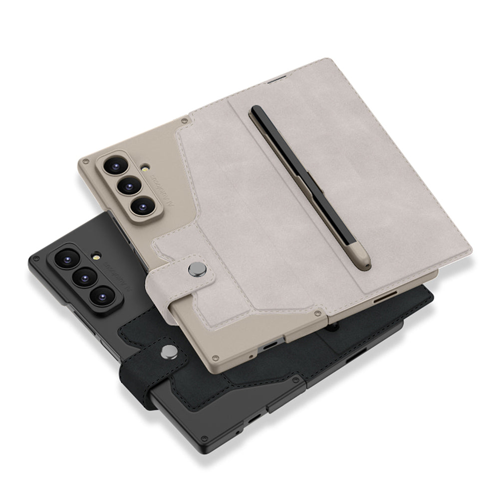 Galaxy Z Fold 7 Kılıf Kamera Korumalı Kadife Tasarımlı Zore Kıpta Kalem Bölmeli Fest Kılıf