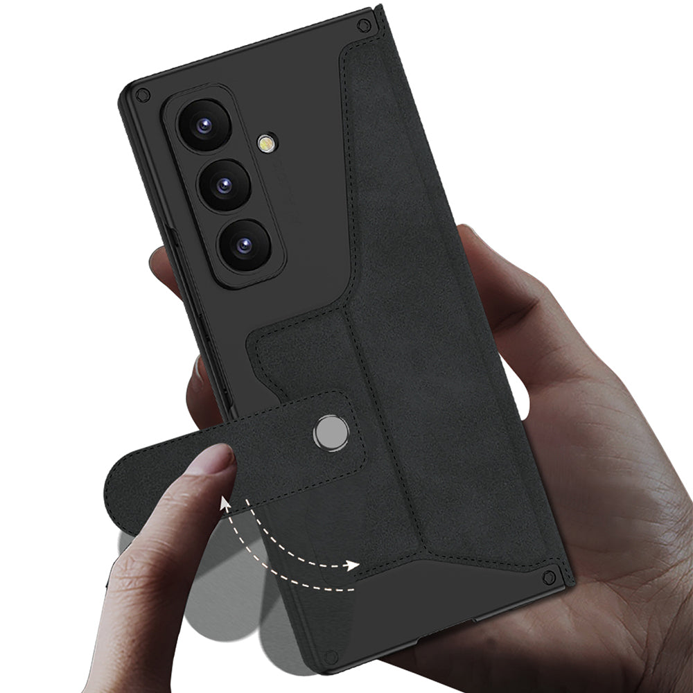 Galaxy Z Fold 7 Kılıf Kamera Korumalı Kadife Tasarımlı Zore Kıpta Kalem Bölmeli Fest Kılıf
