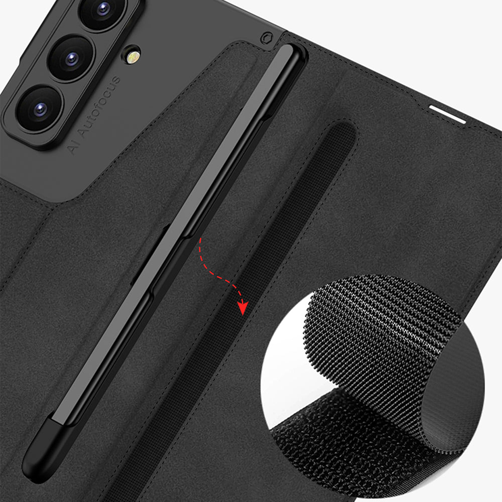 Galaxy Z Fold 7 Kılıf Kamera Korumalı Kadife Tasarımlı Zore Kıpta Kalem Bölmeli Fest Kılıf