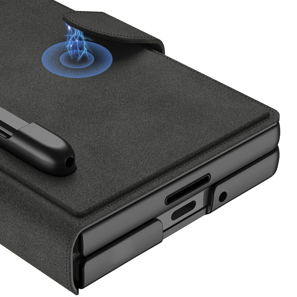 Galaxy Z Fold 7 Kılıf Kamera Korumalı Kadife Tasarımlı Zore Kıpta Kalem Bölmeli Fest Kılıf