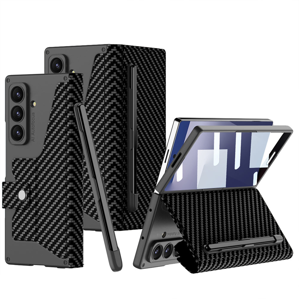 Galaxy Z Fold 7 Kılıf Kamera Korumalı Karbon Tasarımlı Zore Kıpta Kalem Bölmeli Fest Kılıf