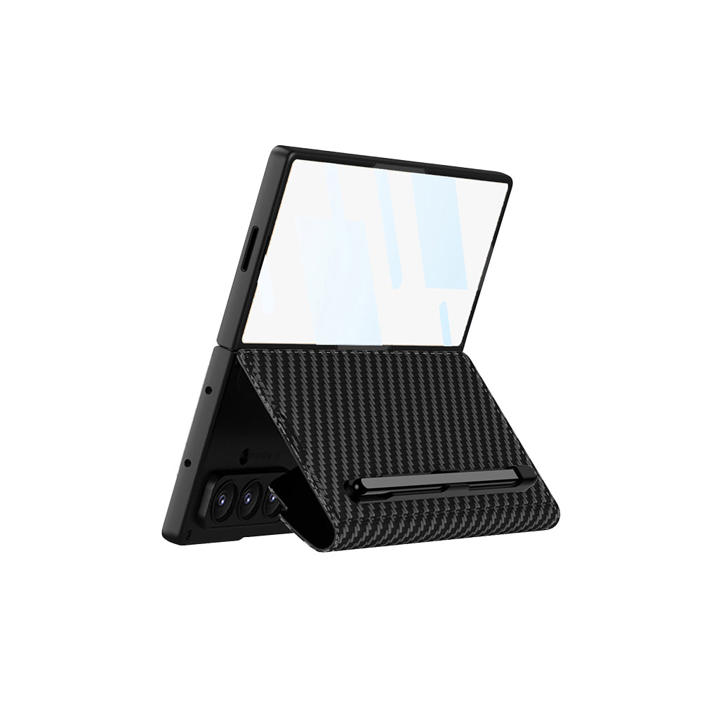 Galaxy Z Fold 7 Kılıf Kamera Korumalı Karbon Tasarımlı Zore Kıpta Kalem Bölmeli Fest Kılıf