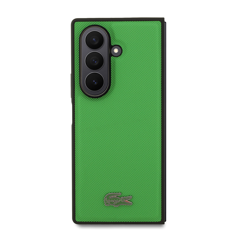 Galaxy Z Fold 7 Kılıf Lacoste Orijinal Lisanslı M-safe Şarj Özellikli Pike Desenli Arka Yüzey İkonik Timsah Metal Logolu Kılıf