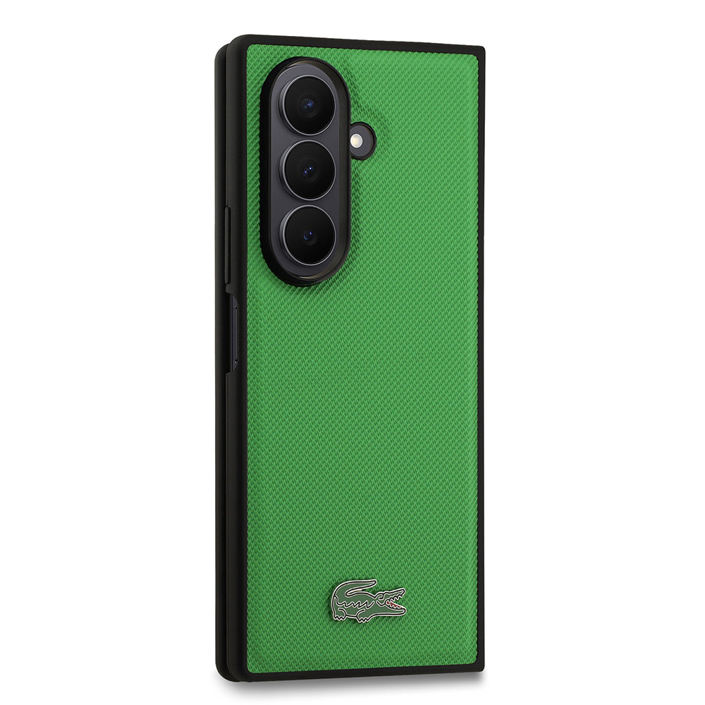 Galaxy Z Fold 7 Kılıf Lacoste Orijinal Lisanslı M-safe Şarj Özellikli Pike Desenli Arka Yüzey İkonik Timsah Metal Logolu Kılıf