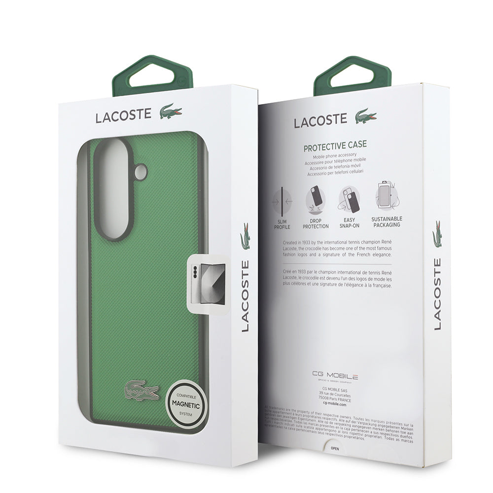 Galaxy Z Fold 7 Kılıf Lacoste Orijinal Lisanslı M-safe Şarj Özellikli Pike Desenli Arka Yüzey İkonik Timsah Metal Logolu Kılıf