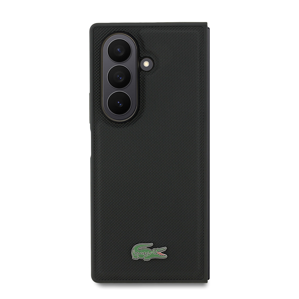 Galaxy Z Fold 7 Kılıf Lacoste Orijinal Lisanslı M-safe Şarj Özellikli Pike Desenli Arka Yüzey İkonik Timsah Metal Logolu Kılıf