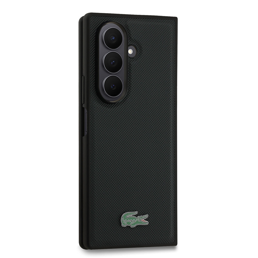 Galaxy Z Fold 7 Kılıf Lacoste Orijinal Lisanslı M-safe Şarj Özellikli Pike Desenli Arka Yüzey İkonik Timsah Metal Logolu Kılıf