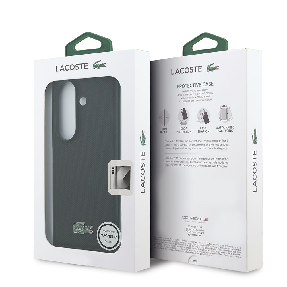 Galaxy Z Fold 7 Kılıf Lacoste Orijinal Lisanslı M-safe Şarj Özellikli Pike Desenli Arka Yüzey İkonik Timsah Metal Logolu Kılıf