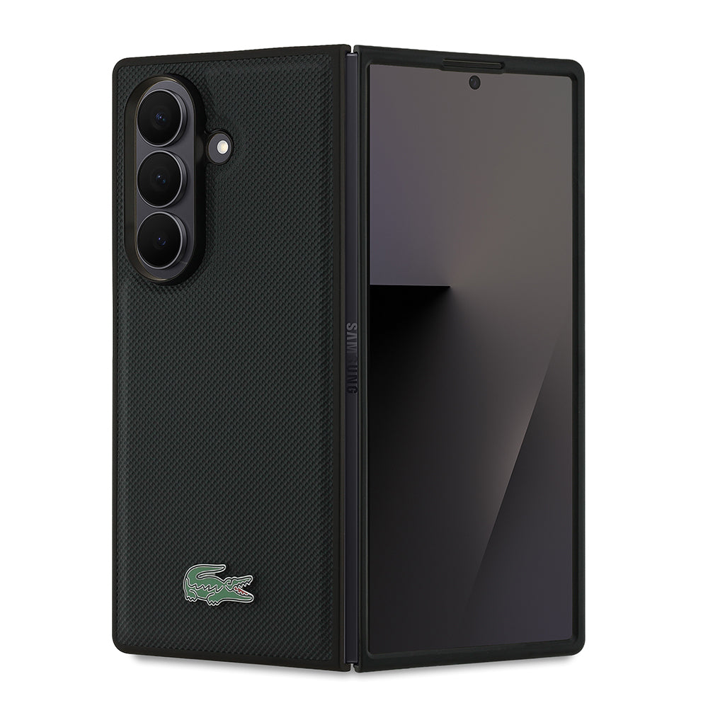 Galaxy Z Fold 7 Kılıf Lacoste Orijinal Lisanslı M-safe Şarj Özellikli Pike Desenli Arka Yüzey İkonik Timsah Metal Logolu Kılıf