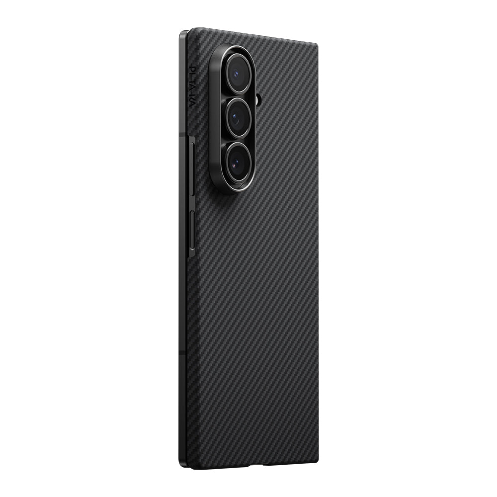 Galaxy Z Fold 7 Kılıf M-safe Şarj Özellikli 600D Aramid Karbon Fiber Pitaka Ultra-Slim Classic Serisi Black-Grey Twill Kılıf