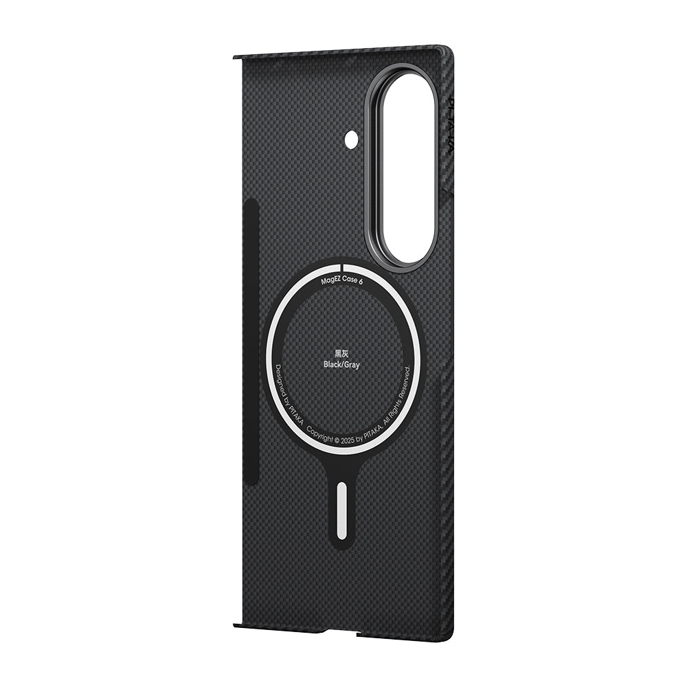 Galaxy Z Fold 7 Kılıf M-safe Şarj Özellikli 600D Aramid Karbon Fiber Pitaka Ultra-Slim Classic Serisi Black-Grey Twill Kılıf
