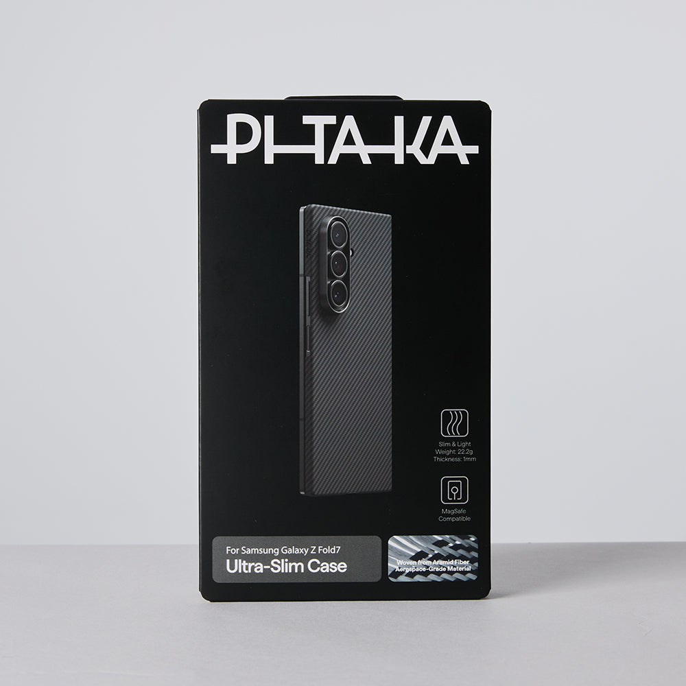 Galaxy Z Fold 7 Kılıf M-safe Şarj Özellikli 600D Aramid Fiber Pitaka Ultra-Slim Classic Serisi Black-Grey Twill Kılıf