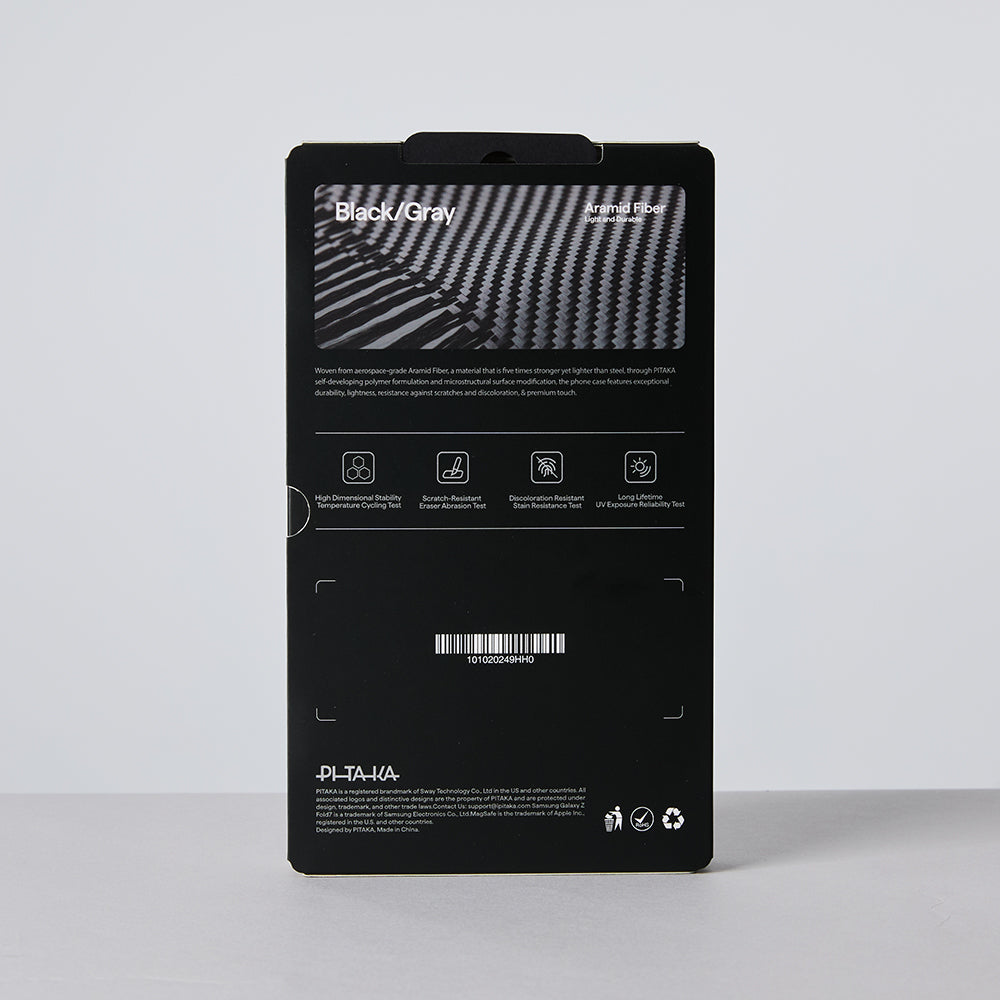 Galaxy Z Fold 7 Kılıf M-safe Şarj Özellikli 600D Aramid Fiber Pitaka Ultra-Slim Classic Serisi Black-Grey Twill Kılıf