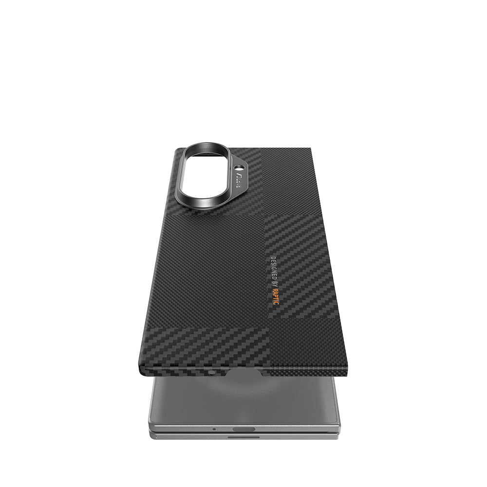 Galaxy Z Fold 7 Kılıf M-safe Şarj Özellikli 600D Metal Kamera Çerçeveli Raptic Aramid Karbon Fiber Geotik Serisi Kılıf