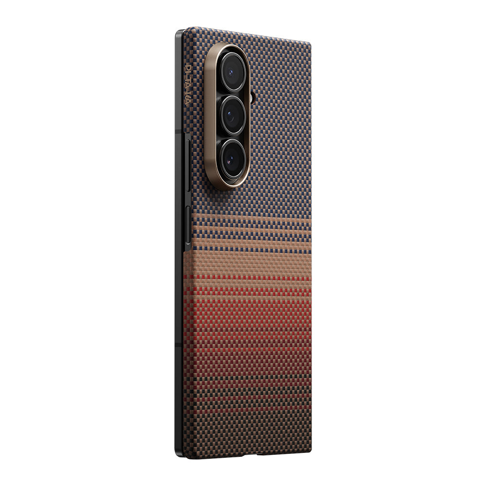 Galaxy Z Fold 7 Kılıf M-safe Şarj Özellikli Aramid Karbon Fiber Pitaka Tactile Woven Sunset-Moonrise Serisi Kılıf