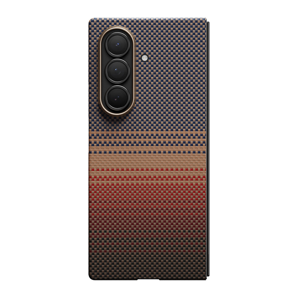 Galaxy Z Fold 7 Kılıf M-safe Şarj Özellikli Aramid Karbon Fiber Pitaka Tactile Woven Sunset-Moonrise Serisi Kılıf
