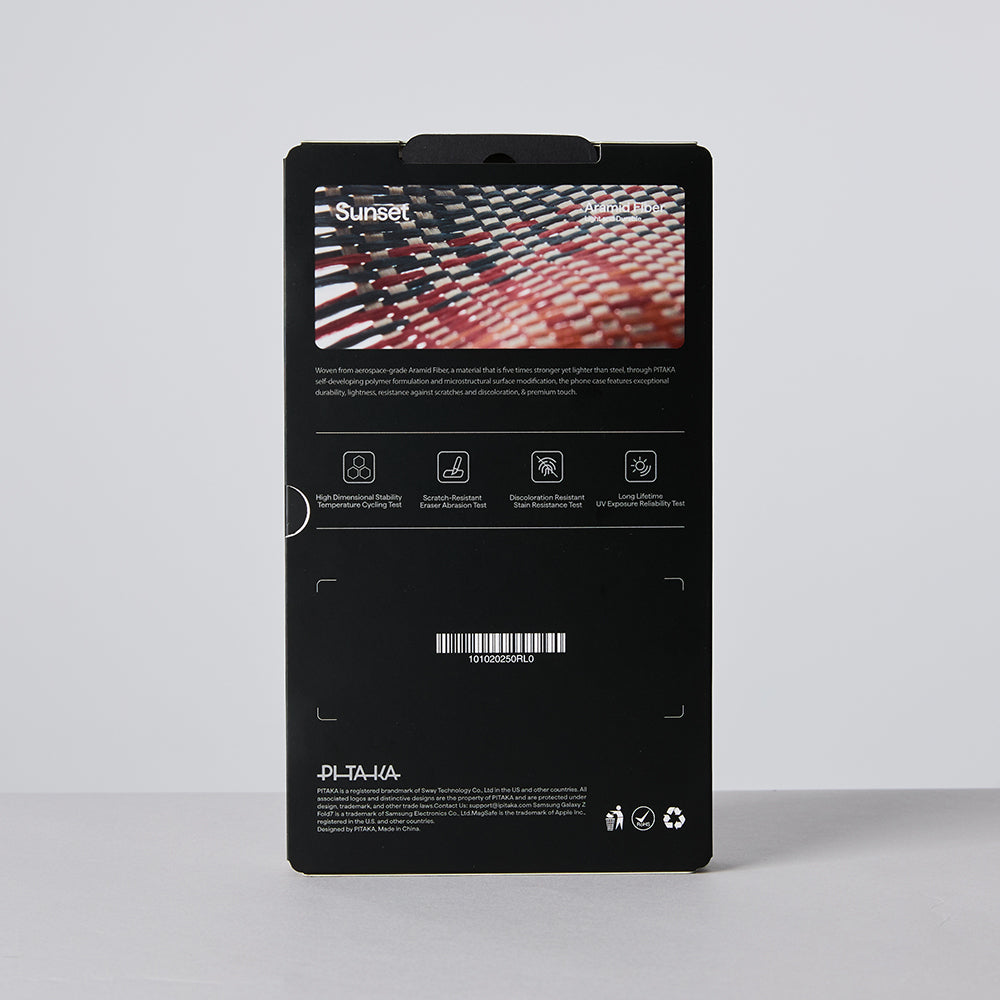 Galaxy Z Fold 7 Kılıf M-safe Şarj Özellikli Aramid Karbon Fiber Pitaka Tactile Woven Sunset-Moonrise Serisi Kılıf