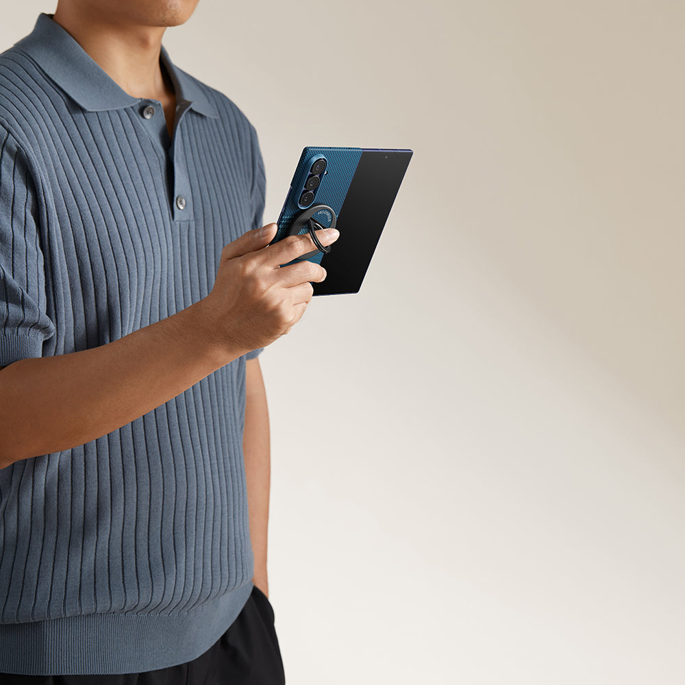 Galaxy Z Fold 7 Kılıf M-safe Şarj Özellikli Aramid Karbon Fiber Pitaka Tactile Woven Sunset-Moonrise Serisi Kılıf