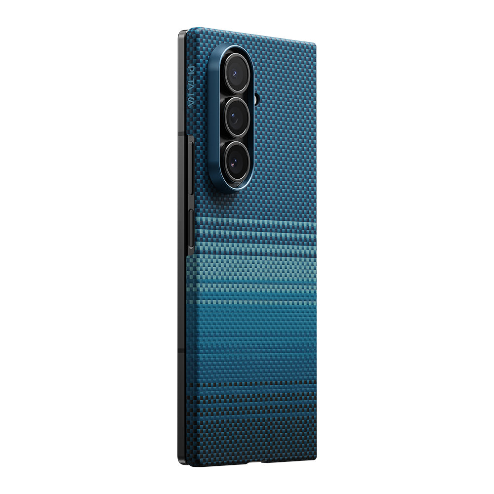 Galaxy Z Fold 7 Kılıf M-safe Şarj Özellikli Aramid Karbon Fiber Pitaka Tactile Woven Sunset-Moonrise Serisi Kılıf